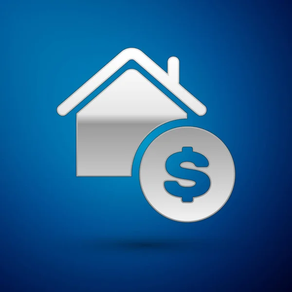 Casa de plata con símbolo del dólar icono aislado sobre fondo azul. Hogar y dinero. Concepto inmobiliario. Ilustración vectorial — Archivo Imágenes Vectoriales