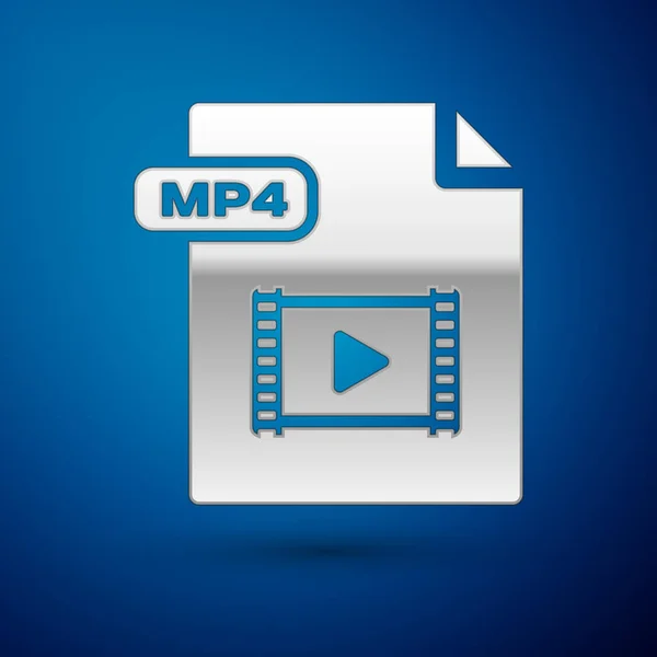 Silver MP4-fildokument. Ladda ner MP4 knapp ikon isolerad på blå bakgrund. MP4-fil symbol. Vektor illustration — Stock vektor