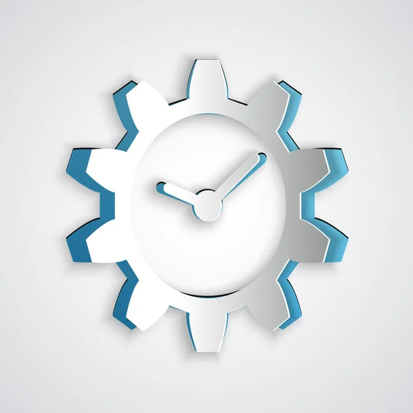 Vyjmutí papíru ikona řízení času izolovaná na šedém pozadí. Hodinový a převodový znak. Styl papírového umění. Vektorová ilustrace — Stockový vektor