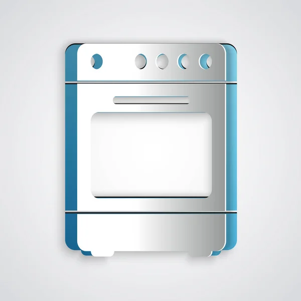 Paper cut Oven icon isolated on grey background. Stove gas oven sign. Paper art style. Vector Illustration — Stock Vector