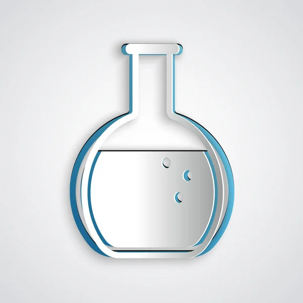 Paper cut Test tube and flask - chemical laboratory test icon isolated on grey background. Paper art style. Vector Illustration — Stock Vector