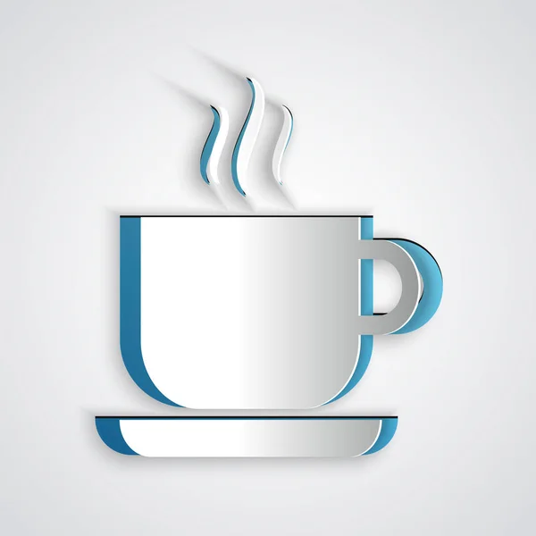 Papiergeschnittene Kaffeetasse Symbol isoliert auf grauem Hintergrund. Teetasse vorhanden. Heißes Getränk Kaffee. Papierkunst. Vektorillustration — Stockvektor