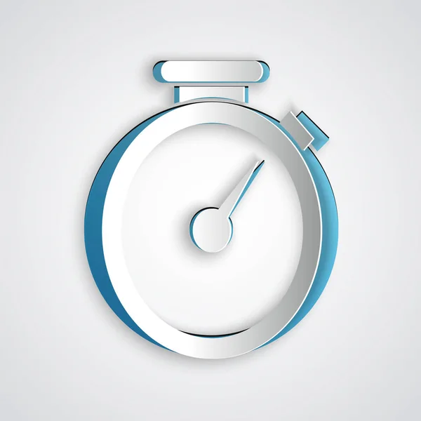 Vystřihněte papír ikona Stopwatch izolovaná na šedém pozadí. Symbol časového časovače Styl papírového umění. Vektorová ilustrace — Stockový vektor