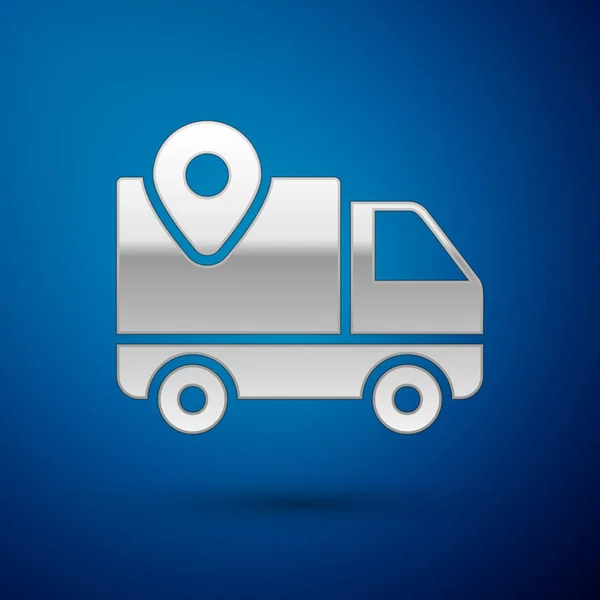Ícone de rastreamento Silver Delivery isolado no fundo azul. Rastreamento de pacotes. Ilustração vetorial — Vetor de Stock