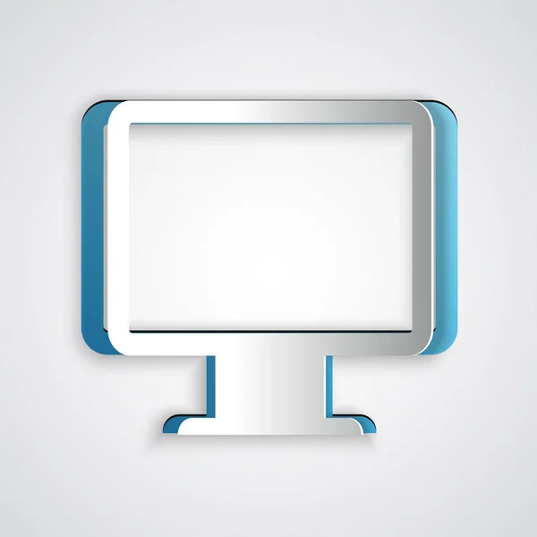 Paper cut Computer monitor screen icon isolated on grey background. Electronic device. Front view. Paper art style. Vector Illustration — Stock Vector