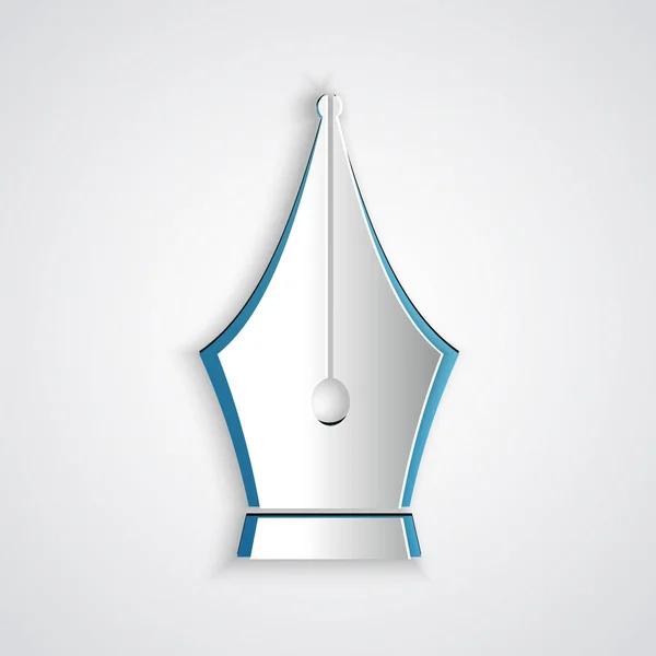 Kağıt kesiği Gri arkaplanda Çeşme ucu simgesi izole edildi. Kalem aleti işareti. Kağıt sanatı tarzı. Vektör İllüstrasyonu