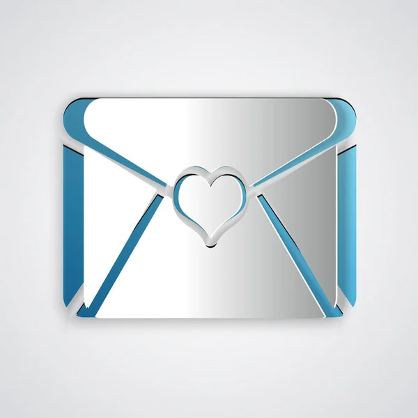 Обрезанный бумагой конверт с иконкой сердца Валентина изолирован на сером фоне. Письмо любовь и романтика. Бумажный стиль. Векторная миграция — стоковый вектор