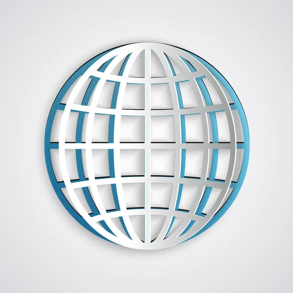 Carta tagliata icona del globo terrestre isolato su sfondo grigio. Stile cartaceo. Illustrazione vettoriale — Vettoriale Stock