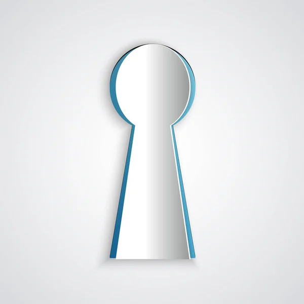 Taglio carta Icona buco della serratura isolato su sfondo grigio. La chiave del successo. Keyhole esprimere il concetto di enigma, segreto, sicurezza, sicurezza. Stile cartaceo. Illustrazione vettoriale — Vettoriale Stock