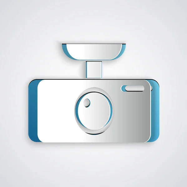 Papel de corte coche DVR icono aislado sobre fondo gris. Icono de grabadora de vídeo digital para coche. Estilo de arte de papel. Ilustración vectorial — Vector de stock