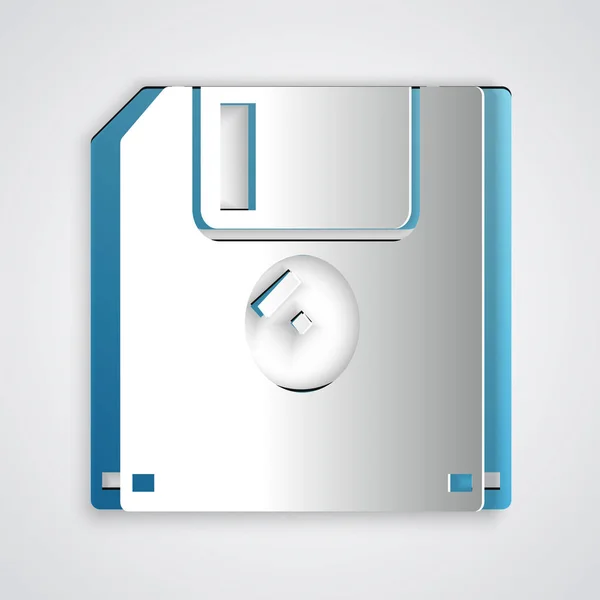 Disco de disquete de corte de papel para el icono de almacenamiento de datos del ordenador aislado en fondo gris. Signo de disquete. Estilo de arte de papel. Ilustración vectorial — Archivo Imágenes Vectoriales