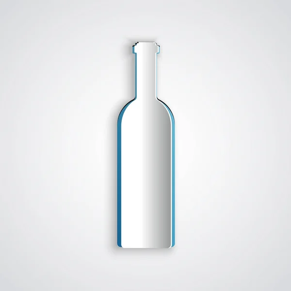 Paper cut Bottle of wine icon isolated on grey background. Paper art style. Vector Illustration — Stock Vector