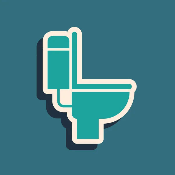 Green Toilet bowl icon isolated on blue background. Long shadow style. Vector Illustration — Stock Vector