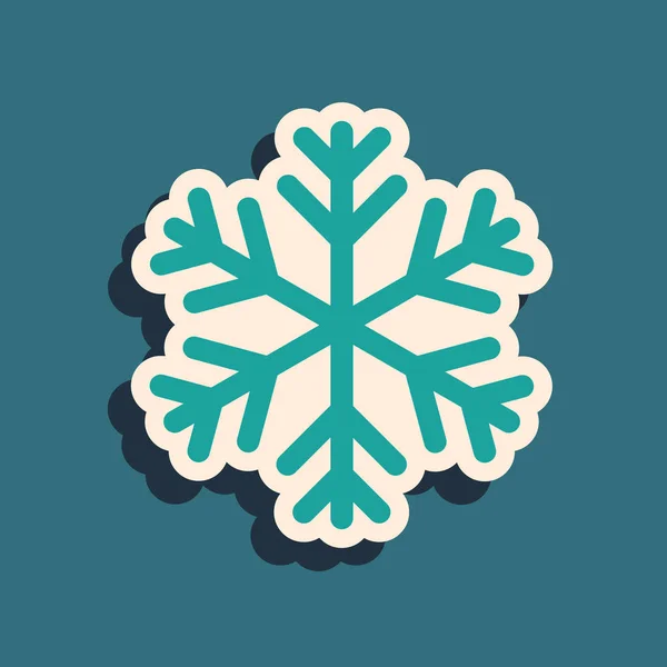 Greensnowflake Symbol isoliert auf blauem Hintergrund. Lange Schatten. Vektorillustration — Stockvektor