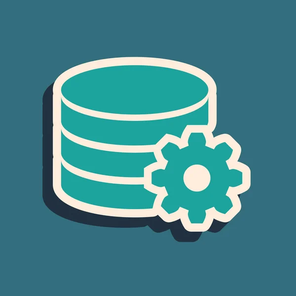 Icona del server database Impostazione verde isolata su sfondo blu. Database Center. Lungo stile ombra. Illustrazione vettoriale — Vettoriale Stock
