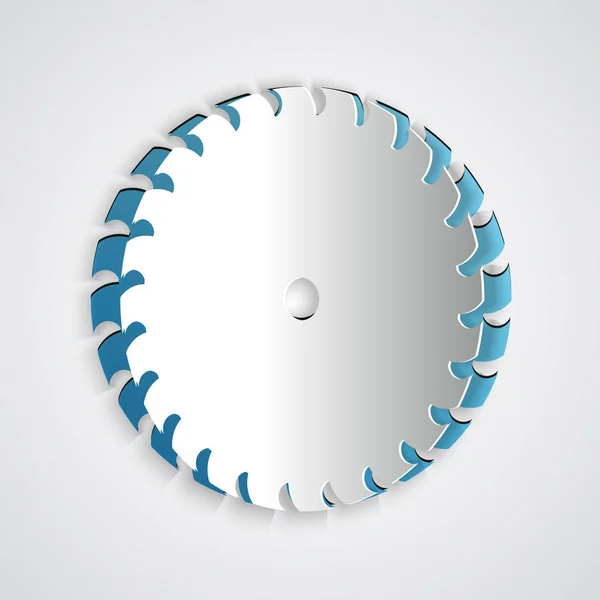 Paper cut Circular saw blade icon isolated on grey background. Saw wheel. Paper art style. Vector Illustration — Stock Vector