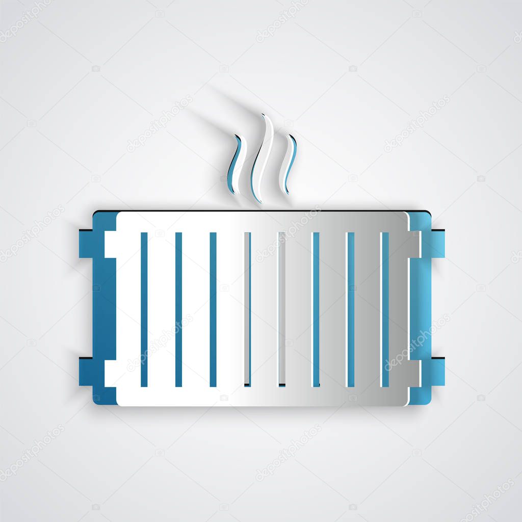 Paper cut Heating radiator icon isolated on grey background. Paper art style. Vector Illustration