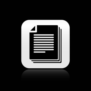 Siyah arka planda yalıtılmış Siyah Belge simgesi. Dosya simgesi. Denetim listesi simgesi. İş konsepti. Gümüş kare düğme. Vektör İllüstrasyonu