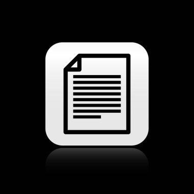 Siyah arka planda yalıtılmış Siyah Belge simgesi. Dosya simgesi. Denetim listesi simgesi. İş konsepti. Gümüş kare düğme. Vektör İllüstrasyonu