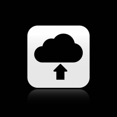 Siyah arka planda yalıtılmış Black Cloud indirme simgesi. Gümüş kare düğme. Vektör İllüstrasyonu