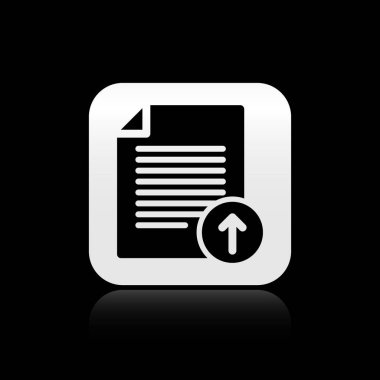 Siyah arka planda yalıtılmış Black Upload dosya simgesi. Belge simgesini dosyala. Belge oku. Gümüş kare düğme. Vektör İllüstrasyonu