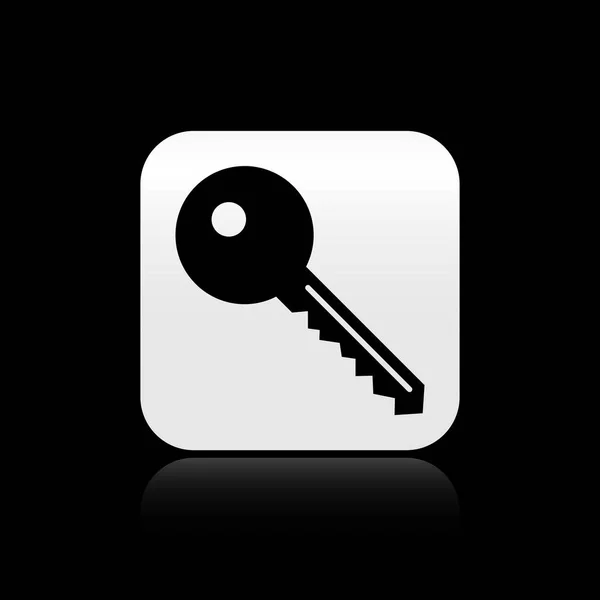 Black Key icon isolated on black background. Silver square button. Vector Illustration — Stock Vector