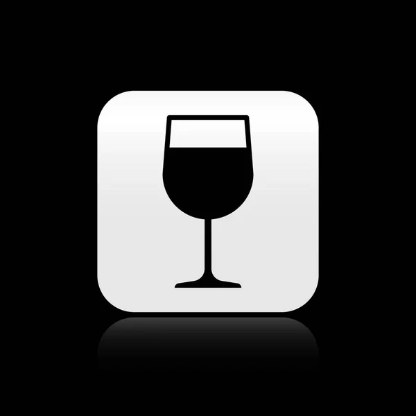 黑色葡萄酒玻璃图标隔离在黑色背景上。酒杯图标。高比符号。玻璃器皿标志。银色方形按钮。矢量插图 — 图库矢量图片