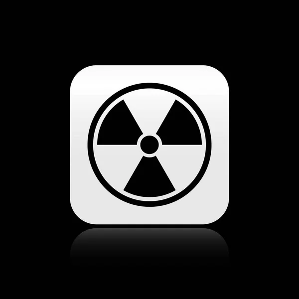 Black Radioactive icon isolated on black background. Radioactive toxic symbol. Radiation Hazard sign. Silver square button. Vector Illustration — Stock Vector