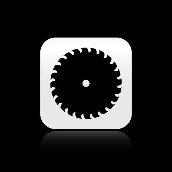 Icona della lama circolare nera isolata su sfondo nero. Ruota per seghe. Pulsante quadrato argento. Illustrazione vettoriale — Vettoriale Stock