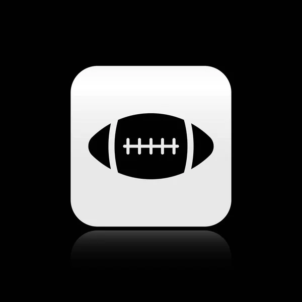 Black American Football ball icon isolated on black background. Silver square button. Vector Illustration — Stock Vector