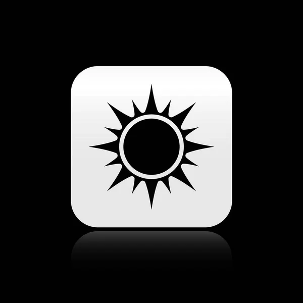 Icône Soleil Noir isolée sur fond noir. Bouton carré argenté. Illustration vectorielle — Image vectorielle