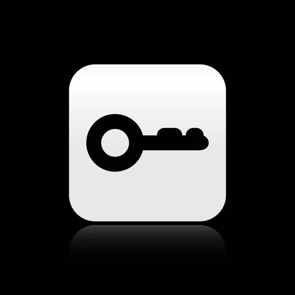 Black Key icon isolated on black background. Silver square button. Vector Illustration — Stock Vector