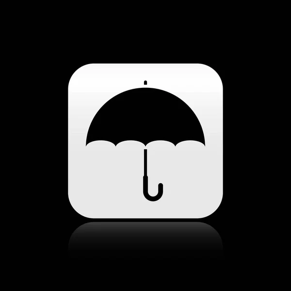 Black Umbrella icon isolated on black background. Silver square button. Vector Illustration — Stock Vector