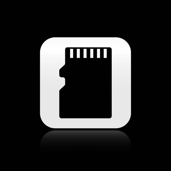 黑色微型 SD 存储卡图标隔离在黑色背景上。银色方形按钮。矢量插图 — 图库矢量图片