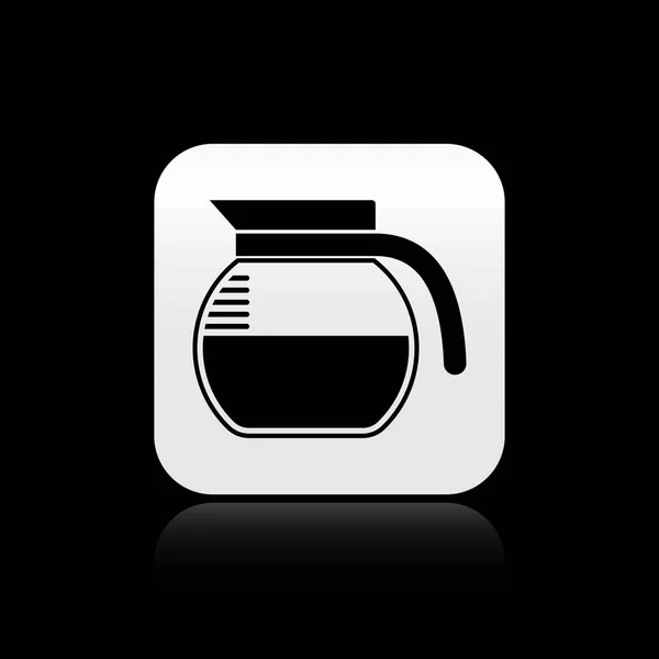 Fekete kávé pot ikon izolált fekete háttér. Ezüst négyzet gombot. Vektoros illusztráció — Stock Vector