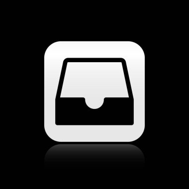 Siyah Sosyal medya gelen kutusu simgesi siyah arka planda yalıtılmış. Sosyal ağ öğesi, sembol. Gümüş kare düğme. Vektör İllüstrasyonu