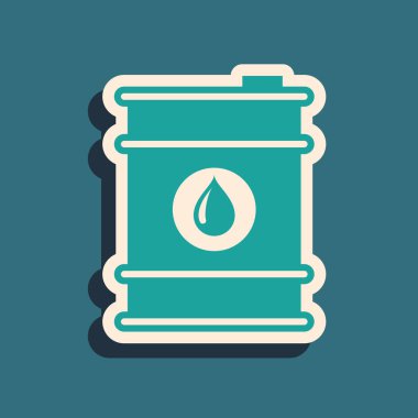 Yeşil Namlu petrol simgesi mavi arka plan üzerinde izole. Uzun gölge stili. Vektör İllüstrasyonu