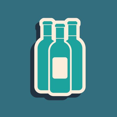 Yeşil şarap şişesi ikonu mavi arka plan üzerinde izole. Uzun gölge stili. Vektör İllüstrasyonu