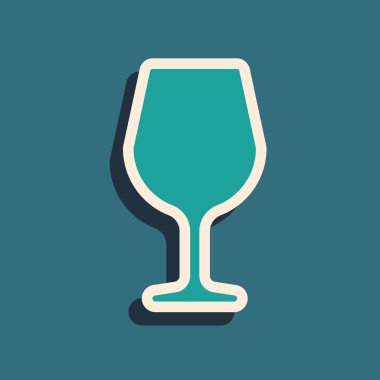 Yeşil Şarap cam simgesi mavi arka plan üzerinde izole. Şarap saati işareti. Uzun gölge stili. Vektör İllüstrasyonu