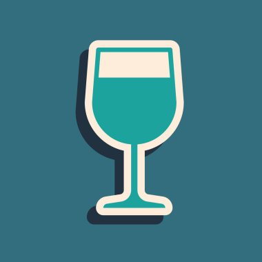 Yeşil Şarap cam simgesi mavi arka plan üzerinde izole. Şarap kadehi simgesi. Kadeh sembolü. Cam eşya işareti. Uzun gölge stili. Vektör İllüstrasyonu