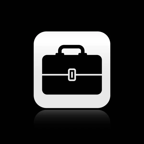 Czarna ikona Toolbox na czarnym tle. Znak skrzynki narzędziowej. Srebrny kwadrat przycisk. Ilustracja wektorowa — Wektor stockowy
