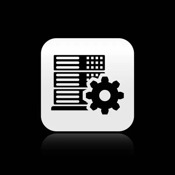 Czarny serwer ikona Ustawienia izolowane na czarnym tle. Srebrny kwadrat przycisk. Ilustracja wektorowa — Wektor stockowy