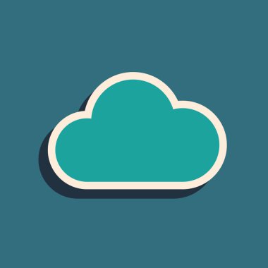 Mavi arka planda yalıtılmış Yeşil Bulut simgesi. Uzun gölge stili. Vektör İllüstrasyonu