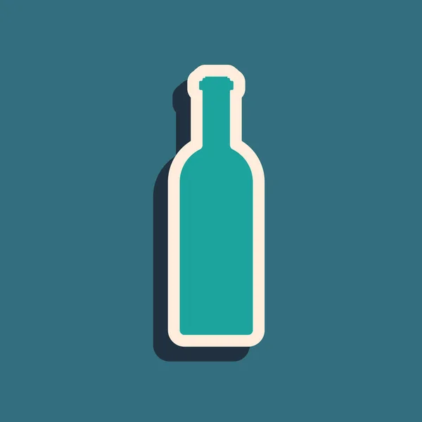 Bouteille verte de vin icône isolée sur fond bleu. Style ombre longue. Illustration vectorielle — Image vectorielle