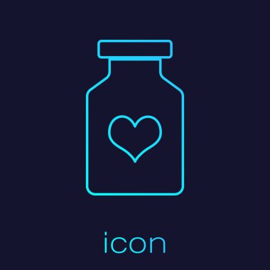 Turkuaz çizgi Ilaç şişe potens için haplar, afrodizyak simgesi mavi arka planda izole. Erkekler ve kadınlar için seks hapları. Vektör Illustration