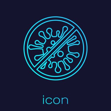 Turkuaz hat stop virüs, bakteri, mikroplar ve mikrobe simge mavi arka planda izole. Antibakteriyel ve antiviral savunma, koruma enfeksiyonu. Vektör Illustration