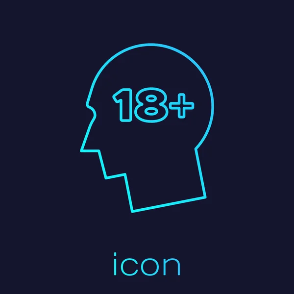 Turquoise line Human head with inscription 18 plus icon isolated on blue background. 18 plus content sign. Adults content only icon. Vector Illustration — Stock Vector