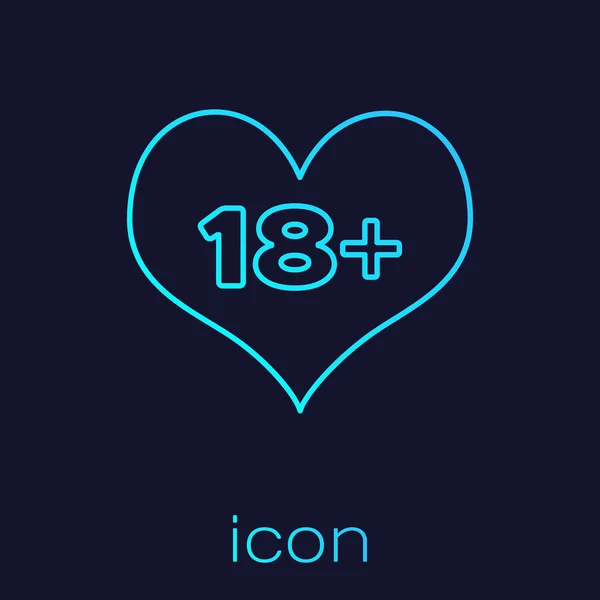 Linea turchese 18 più icona cuore contenuto isolato su sfondo blu. Solo contenuti per adulti icona. Illustrazione vettoriale — Vettoriale Stock