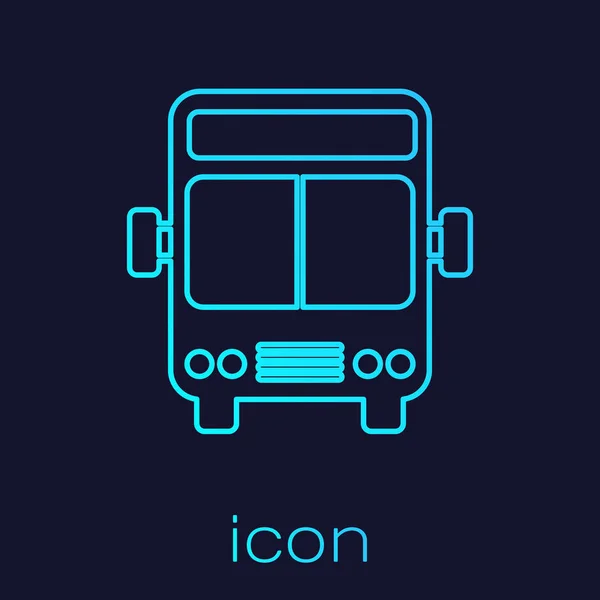 Línea turquesa Icono de bus aislado sobre fondo azul. Concepto de transporte. Autobús señal de transporte turístico. Símbolo turístico o de vehículo público. Ilustración vectorial — Vector de stock