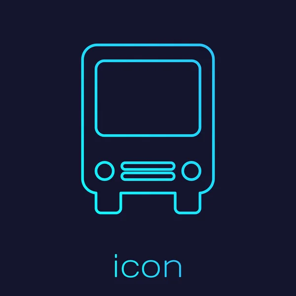 Línea turquesa Icono de bus aislado sobre fondo azul. Concepto de transporte. Autobús señal de transporte turístico. Símbolo turístico o de vehículo público. Ilustración vectorial — Vector de stock